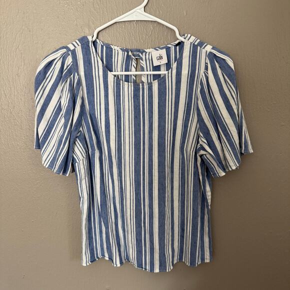 CABI stripe linen wing sleeve blouse 5343 womens Size Small coastal preppy - Picture 2 of 7